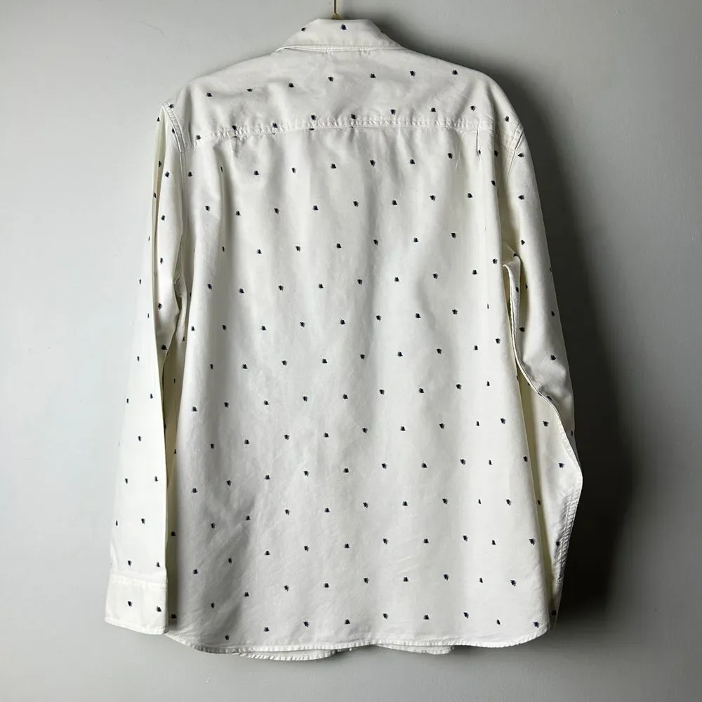 The North Face Men's White Tree‎ Print Cotton Long Sleeve Button-Up Shirt Large